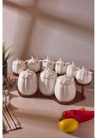 Resim Pumpkin Porselen 9'lu Çok Amaçlı Ergonomik Baharatlık Seti Beyaz Beyaz 