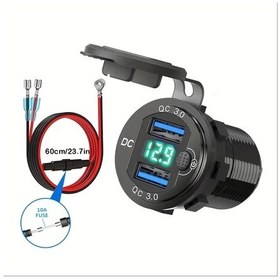 Resim Dream011 Qc3.0 Destekli 18w Hızlı Araç Şarj Cihazı Yeşil Çizgili Alüminyum Alaşımlı Çift Usb 12v 24v Led Ekran 