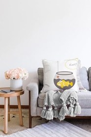 Resim RealHomes Çift Taraflı Beyaz Zeminde Akvaryum Temalı Çocuk Odası Raşel Örme Yastık Kırlent Kılıfı, Sonil-K-4587-55x55cm 