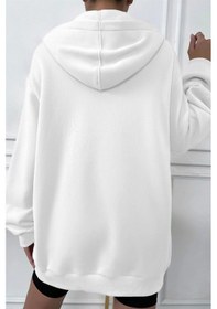 Resim Tarzsokak Kadin Ekru Kapüşonlu Fermuarlı 3 Üç Iplik Polar Kanguru Oversize Salaş Sweatshirt Beyaz Beyaz 