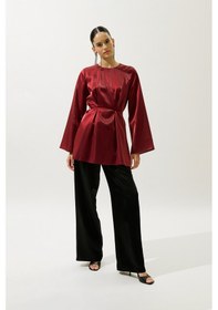 Resim Manuka Hana Organze Bluz Bordo Bordo 