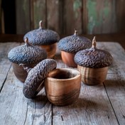 Resim 1 Adet Vintage Palamut Saklama Kavanozu - Rustik Rezinden Oyma Ev Dekoru, Çevirmeli Kapaklı Oval Çam Kozalağı Süsü, Bahçe ve Ev İçin Mükemmel, Küçük Eşyalar için İdeal, Palamut Dekorasyonu 