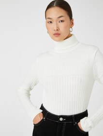 Resim Boğazlı Triko Kazak Ribanalı Uzun Kollu Kaşmir Dokulu 