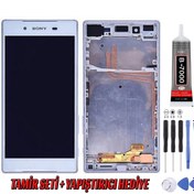 Resim Genos Sony Xperia Z5 Uyumlu Lcd Ekran Gümüş Montaj Kiti Hediye 