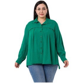 Resim Büyük Beden Göğüs Detaylı Kol Ağzı Ve Sırtı Pileli Yeşil Gömlek-yeşil Yeşil 