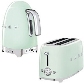 Resim Smeg TSF02PGEU 2x4 Pastel Yeşil Ekmek Kızartma Makinesi ve KLF04PGEU 1.7 L Isı Ayarlı Pastel Yeşil Kettle Set 
