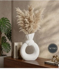 Resim Kravat Model Dekoratif Vazo Seramik Şık Vazo El Yapımı Özel Seri 27 Cm Beyaz 