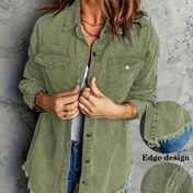 Resim Kadınlar İçin Yıpranmış Kenarlı Distressed Denim Ceket - Esnemez Günlük Düğmeli Ön Ceket, Püsküllü Kenar, Beyaz Düğme Kapatma ve Klasik Mavi Yıkama (Makinede Yıkanabilir) - Katmanlama, Kot Pantolon veya Elbiseler İçin - Sonbahar/Kış Dış Giyim 