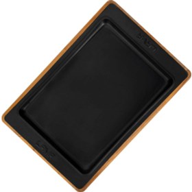 Resim Lava Döküm Dikdörtgen Servis Tabağı Ve Kayın Servis Ahşabı. Ölçü 36x24cm. Bordo 