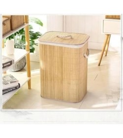 Resim Bambu Katlanabilir Çamaşır Sepeti Dikdörtgen Kirli Sepeti 42X32X50 