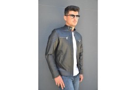 Resim Prifaldi Dik Yaka Deri Ceket Siyah XL Slim Fit Tasarım Kış Ayları İçin Uygun 