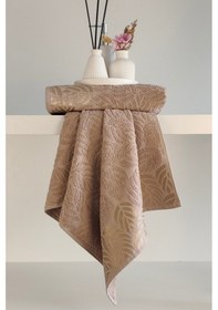 Resim 2'li Jakarlı Yaprak Desenli %100 Pamuk El Yüz Havlusu-50x90cm-kapuçino Cappuccıno Cappuccino 