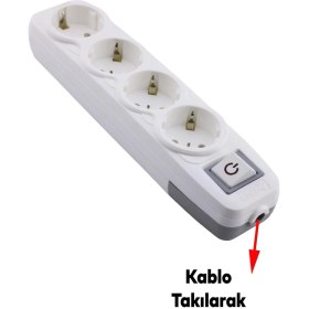 Resim Badem10 4'lü Grup Priz Anahtarlı Klemensli Fiş Priz Topraklı Çoklu Grup Priz Çoğaltıcı Dörtlü Kablosuz 