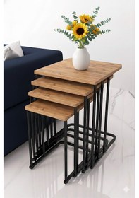 Resim Yasemen Tekerlekli 4 Lü Zigon Sehpa Siyah - Ceviz Mdf Kahverengi 