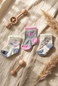 Resim DYZSTAR 3'lü Paket Pamuklu Kız Bebek Çorap Seti 0-6 Ay Yumuşak Dokulu Bebek Çorabı 