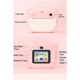 Resim Yeni Dijital Kamera Çift Lens 2 Inç Ekran Dahili Pil Fotoğraf Çerçevesi Termal Baskı Kağıdı 