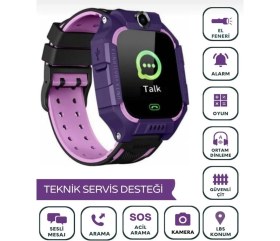 Resim Çocuklar Için Sım Kartlı Kameralı Akıllı Saat, Lbs Konum Takibi, Mor Renk 