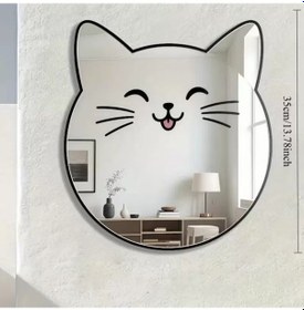 Resim Kırılmaz Pleksi Gülen Kedi Duvar Aynası - 35x35 Cm Çocuk Ve Bebek Odası Dekoratif Ayna Beyaz 