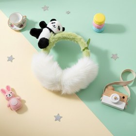 Resim Panda Figürlü Ekru Kürk Kulaklık - Çocuk ve Yetişkin uyumlu 