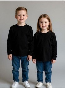 Resim Zekids Bebek Pamuklu Bisiklet Yaka Basic İnce Uzun Kollu T-shirt-16779 Siyah 