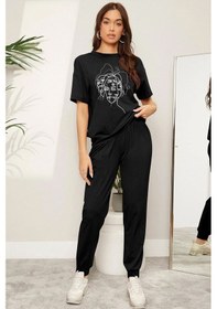 Resim Unisex Woman One Line Baskılı 2'li Eşofman Takımı Siyah 