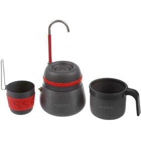 Resim Alocs Kamp Filtre Kahve Demleme Potu Moka Pot Tam Set Siyah - Kırmızı 