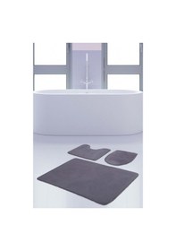 Resim Unicolor Düz Gri 3'lü Banyo Paspası Seti Kaymaz Deri Tabanlı Maki Gri 