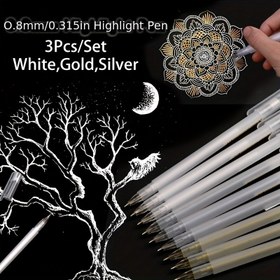 Resim 3'lü Premium Beyaz Jel Kalem Seti 0.6mm İnce Uçlu Çizim Kalemleri Sanatçılar için Siyah Kağıtlar Çizim Tasarım İllüstrasyon Sanat Malzemeleri 