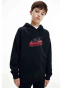 Resim Red Car Kırmızı Araba S2000 Baskılı Unisex Çocuk Kapüşonlu Sweat Siyah 