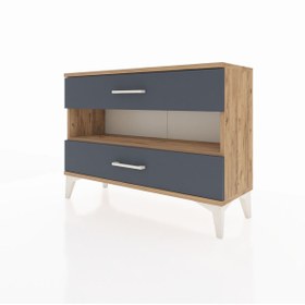 Resim Arges Şifonyer Tek Raflı 2 Çekmeceli 88x30x64 - Çam / Antrasit 