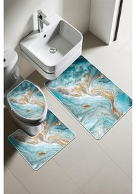 Resim Modern Desenli Dijital Baskı 3 Lü Banyo Paspas Takımı Yıkanabilir Kaymaz Tabanlı Klozet Takımı Klz0052 Renkli 