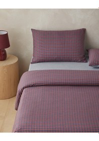 Resim English Home Tile Check İpliği Boyalı Tek Kişilik Çarşaflı Nevresim Takımı 160x220 Cm Lacivert-kırmızı Lacivert-kırmızı 