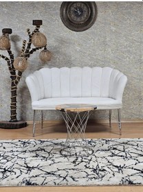 Resim Zafir İkili Krom Kaplama Tel Ayak Papatya Çay Seti Koltuk Berjer , Balkon, Salon, Ofis, Cafe Koltuk Takımı Krem 