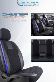 Resim Opel Astra K Hatchback ile Uyumlu Lüx Yarı Deri Oto Koltuk Kılıfı Ön Arka Takım Chester SİYAH MAVİ 