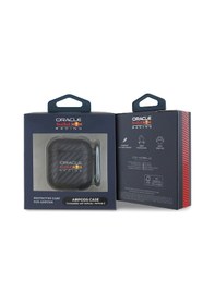 Resim Apple Uyumlu AirPods Kılıf Redbull Lisanslı Pu Karbon Fiber Tasarımlı Askı Aparatlı Kapak Siyah 