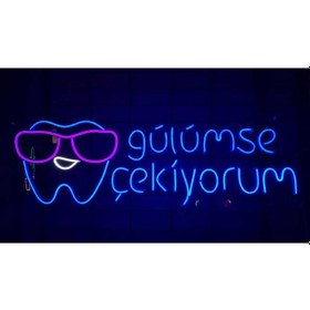 Resim Gülümse Çekiyorum Neon Led Tabela Diş Klinik Hastane Hekim Led Tabela 80 X 30 Cm Koyu Mavi Mor Renkli 