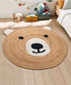 Resim Natura Ayıcık Figürlü Jüt Halı Hasır Halı Çocuk Odası Bebek Odası 