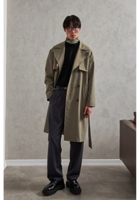 Resim Erkek Kruvaze Yaka Oversize Trençkot Haki 