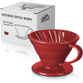 Resim VESTRON V60 Kahve Demleme Seti Red Seramik Demleme Aparatı ve Cam Coffee Karafı 600 ml 