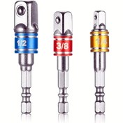 Resim Renk Kodlu 3 Parça Darbe Soket Adaptör Seti - 1/4", 3/8", 1/2" Altıgen Sap, Kablosuz Matkap Uyumlu, Dayanıklı Alaşım Yapı, Kare Matkap, Uzatma Seti 
