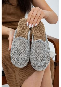 Resim Gri Önü Kapalı Hasır Örgü Dış Mekan Ve Ev Terliği Gri 