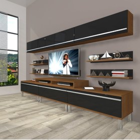 Resim Decoraktiv Ekoflex 8y Mdf Krom Ayaklı Tv Ünitesi Tv Sehpası - Ceviz - Siyah 