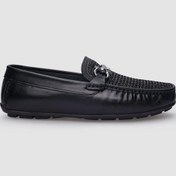 Resim %100 Hakiki Deri Siyah Örgü Detaylı Erkek Loafer-siyah Siyah 
