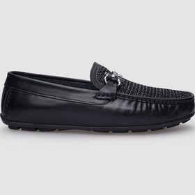 Resim %100 Hakiki Deri Siyah Örgü Detaylı Erkek Loafer-siyah Siyah 