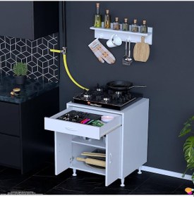 Resim Eliusta Liva Baharat Raflı 60 Cm Çekmeceli Ankastre Mutfak Dolabı Çok Amaçlı Dolap 60x88x48 Cm Beyaz Dolap Beyaz 