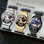 Resim 3 adet Unisex Moda Kuvars Saat - Alaşım Bant, Yuvarlak Kadran, Şok Geçirmez, Analog Ekran, Düğme Pil (Çap <20mm), Siyah ve Altın Detaylar, Erkekler ve Kadınlar için Şık, Günlük Kol Saati | Zarif Kol Saati | Alaşım Saat Bantı 