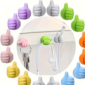 Resim 8 Adet - Renkli Başparmak İzi Duvar Askıları - Şarj Kabloları, Kulaklıklar ve Anahtarlar için Çok Amaçlı Yapışkan Kablo Klipsleri - Pembe, Yeşil, Sarı, Mavi, Mor Eğlenceli Ofis ve Masa Düzenleyici 