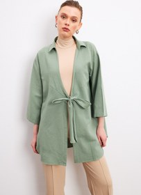 Resim Yefrastore Soft Yeşil Flam Keten Kimono Gömlek 