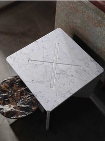 Resim Thinstone Mermer Puzzle Sehpa, Mermer Yan Sehpa, Carrara Doğal Taş Yan Sehpa 