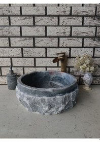 Resim Gri Patlatma Mermer Lavabo 